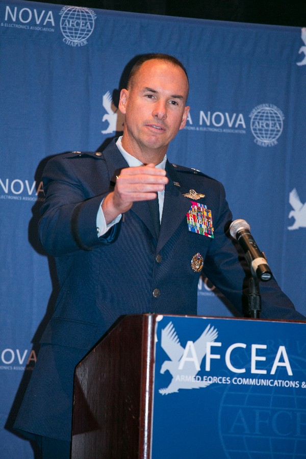 Brig. Gen. Brian M. Killough, USAF, director, Warfighter Systems Integration, addresses the chapter in October.